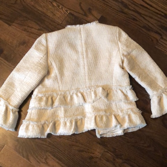 Ann Taylor petite 00 ivory boucle ruffle jacket - Picture 4 of 4